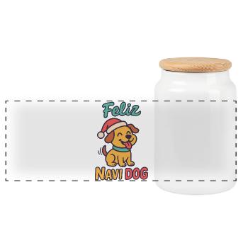 Feliz Navi Dog Funny Christmas Santa Holiday - Panoramic Cookie Jar with Wooden Lid - white - Front