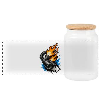 Flaming Exhaust Tuning Shirt Car Motorcycle - Panoramic Cookie Jar with Wooden Lid - white - Front