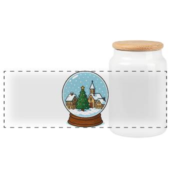 Winter Village in Snow Globe - Panoramic Cookie Jar with Wooden Lid - white - Front