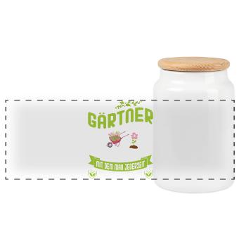 Garden Gardener Gardening Gardening Gardening Gardening - Panoramic Cookie Jar with Wooden Lid - white - Front