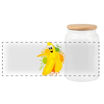 Cheerful banana color explosion - Panoramic Cookie Jar with Wooden Lid - white - Front