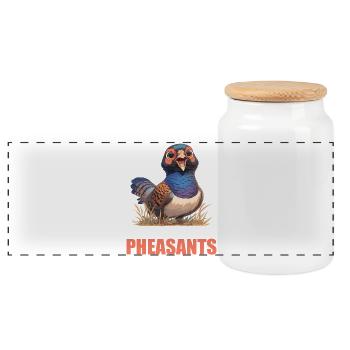 Pheasants Pheasant - Panoramic Cookie Jar with Wooden Lid - white - Front
