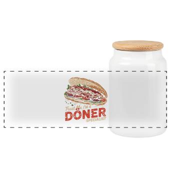 Doner Kebab Humor - Panoramic Cookie Jar with Wooden Lid - white - Front
