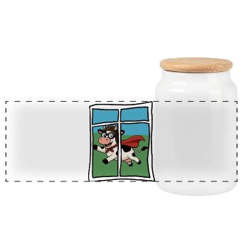 Kuhheld Comic  „am Fenster fliegt ne Kuh vorbei“ - Panorama Keksdose mit Holzdeckel - Weiß - Vorne