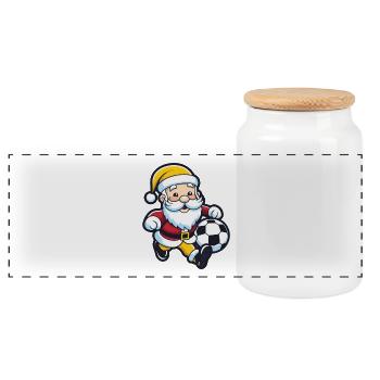 Weihnachtsmann Fussball Comic Weihnachten - Panorama Keksdose mit Holzdeckel - Weiß - Vorne