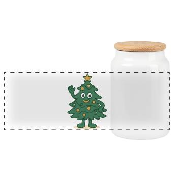 Funny Christmas Tree Cartoon Family Holiday - Panoramic Cookie Jar with Wooden Lid - white - Front