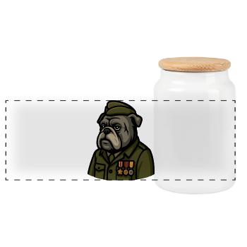 Bulldogge Veteran mit Medaillen Militär Maskottchen Kunst - Panorama Keksdose mit Holzdeckel - Weiß - Vorne