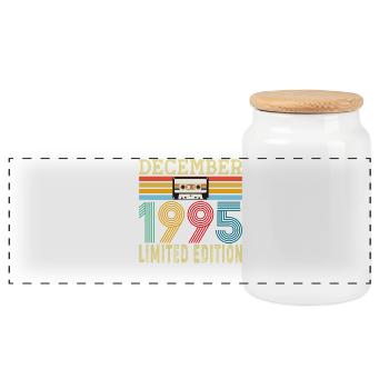 Born December 1995 30 Years 30th Anniversary Gift - Panoramic Cookie Jar with Wooden Lid - white - Front