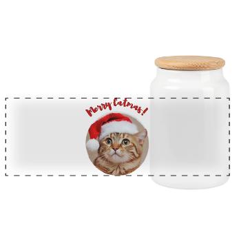Merry Catmas! - Panoramic Cookie Jar with Wooden Lid - white - Front