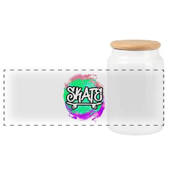 skateboard skate - Panoramic Cookie Jar with Wooden Lid - white - Front