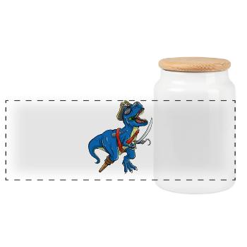 Pirate T-Rex Warrior Epic Dinosaur Adventure Tee - Panoramic Cookie Jar with Wooden Lid - white - Front