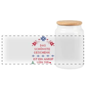 Geschenk Weihnachten - Panorama Keksdose mit Holzdeckel - Weiß - Vorne