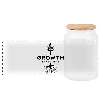 Growth takes time Wachstum braucht Zeit Geduld - Panoramic Cookie Jar with Wooden Lid - white - Front