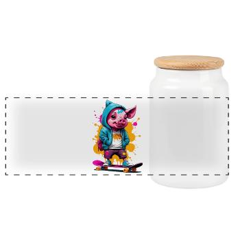 Pig Skate Streetwear Splash - Panorama Keksdose mit Holzdeckel - Weiß - Vorne
