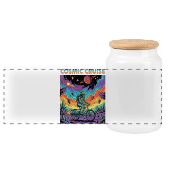 Cosmic Cruise Astronaut Rider - Panoramic Cookie Jar with Wooden Lid - white - Front