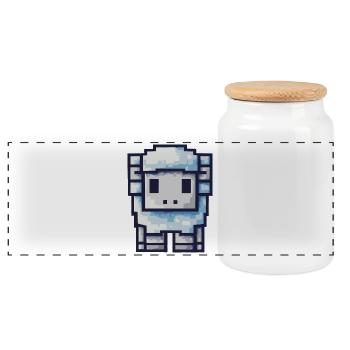 Pixel Schaf – Süßes Retro Design - Panorama Keksdose mit Holzdeckel - Weiß - Vorne