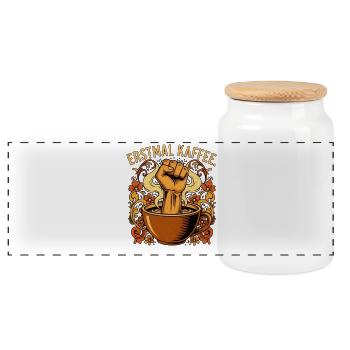 Erstmal Kaffee Faust Statement - Panorama Keksdose mit Holzdeckel - Weiß - Vorne