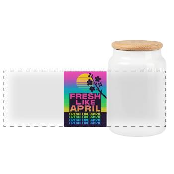 FRESH LIKE APRIL Retro Spring Cherry Blossom - Panoramic Cookie Jar with Wooden Lid - white - Front
