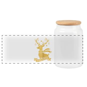 Golden Reindeer – Joyful Winter Design - Panorama Keksdose mit Holzdeckel - Weiß - Vorne
