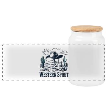 Western Vintage Cowboy - Panoramic Cookie Jar with Wooden Lid - white - Front