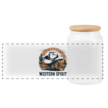 Western Spirit – Vintage Cowboy - Panorama Keksdose mit Holzdeckel - Weiß - Vorne