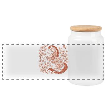 Chinese Women's New Year in the Year of the Horse - Panoramic Cookie Jar with Wooden Lid - white - Front
