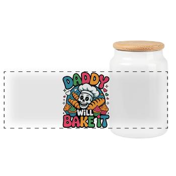 DADDY WILL BAKE IT Skull Bakery Design - Panorama Keksdose mit Holzdeckel - Weiß - Vorne