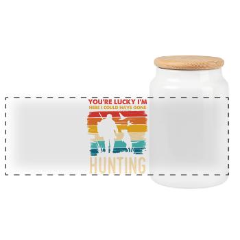 Hunting Humor Silhouette am Sunset - Panorama Keksdose mit Holzdeckel - Weiß - Vorne
