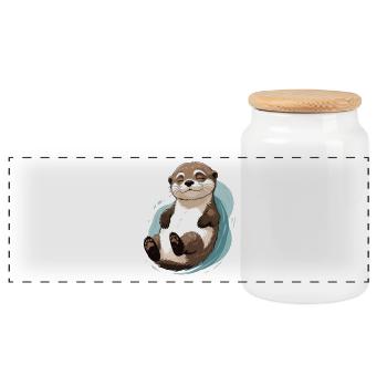 Satisfied otter smile in the water - Panoramic Cookie Jar with Wooden Lid - white - Front