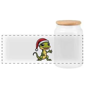 Echse Weihnachten Gecko - Panorama Keksdose mit Holzdeckel - Weiß - Vorne
