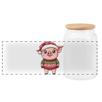 Schwein Weihnachten Xmas - Panorama Keksdose mit Holzdeckel - Weiß - Vorne