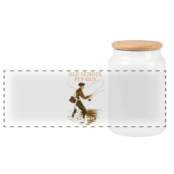 Old School Fly Guy Angeln Retro - Panorama Keksdose mit Holzdeckel - Weiß - Vorne