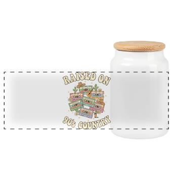 Cassette Hip Hop Tape Raised On 90s R&B - Panoramic Cookie Jar with Wooden Lid - white - Front