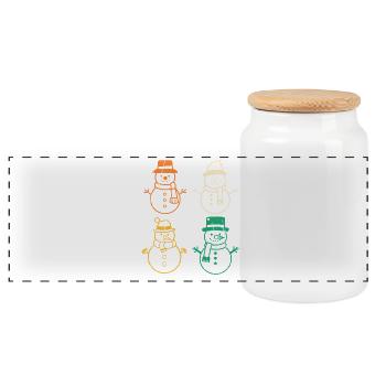 Santa Claus Snowman Christmas - Panoramic Cookie Jar with Wooden Lid - white - Front