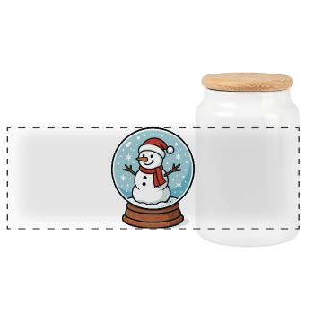 Snow Globe Snowman - Panoramic Cookie Jar with Wooden Lid - white - Front