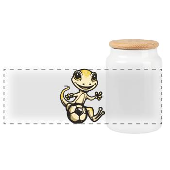 Gecko kicks soccer - Panoramic Cookie Jar with Wooden Lid - white - Front