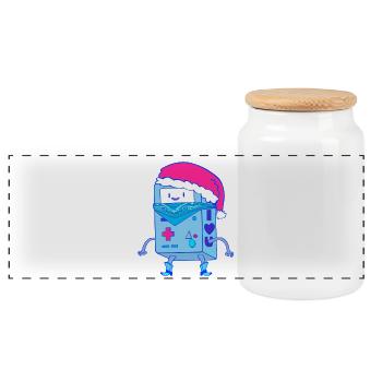 Kawaii Christmas Robot Santa Bot - Panoramic Cookie Jar with Wooden Lid - white - Front