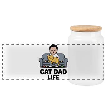 Vie de papa chat sur le canapé - Boîte à biscuits avec couvercle en bois - blanc - Devant