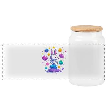Un lapin joyeux sur des œufs colorés - Boîte à biscuits avec couvercle en bois - blanc - Devant