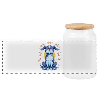 Chien bleu joyeux avec des os - Boîte à biscuits avec couvercle en bois - blanc - Devant
