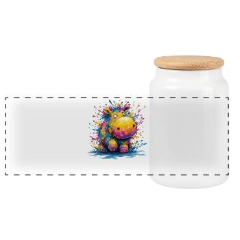 Bunter Tropfenhippo Design - Panorama Keksdose mit Holzdeckel - Weiß - Vorne