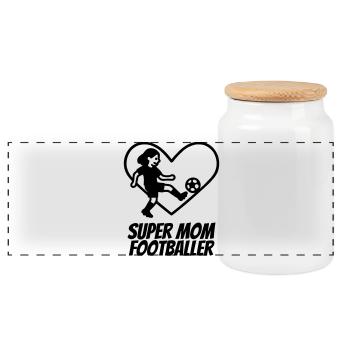 Super Maman Footballeuse – Heart Design - Boîte à biscuits avec couvercle en bois - blanc - Devant