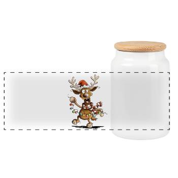 Dessin animé drôle de Noël sur les rennes rennes de Noël - Boîte à biscuits avec couvercle en bois - blanc - Devant