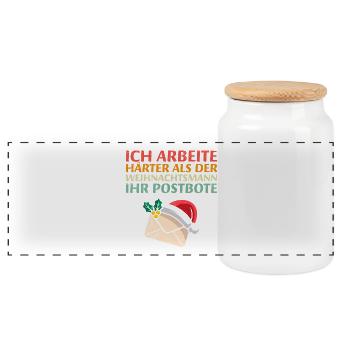 Postbote ARBEITE HÄRTER ALS DER WEIHNACHTSMANN - Panorama Keksdose mit Holzdeckel - Weiß - Vorne
