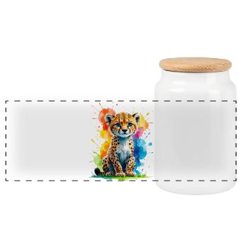 Colorful Cheetah Cub Splash - Panorama Keksdose mit Holzdeckel - Weiß - Vorne