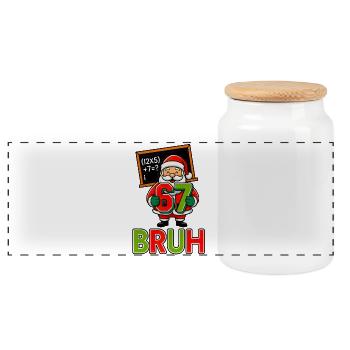 67 Bruh Santa Funny Christmas 6 7 Meme Xmas - Panoramic Cookie Jar with Wooden Lid - white - Front