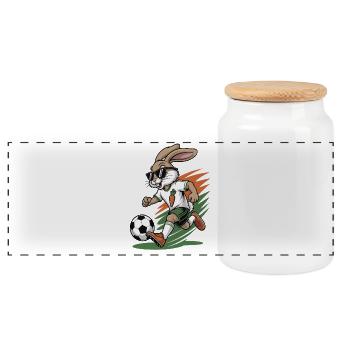 Karottenkick Bunny im Soccerstil - Panorama Keksdose mit Holzdeckel - Weiß - Vorne