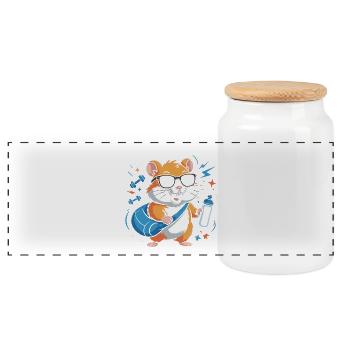 Hamster Fitnessstar Mit Sonnenbrille - Panorama Keksdose mit Holzdeckel - Weiß - Vorne