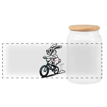Hase auf BMX mit Sonnenbrille - Panorama Keksdose mit Holzdeckel - Weiß - Vorne