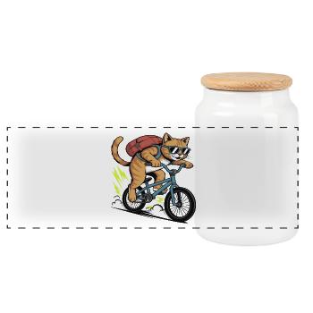 Cats Cool Bike Adventure - Panoramic Cookie Jar with Wooden Lid - white - Front